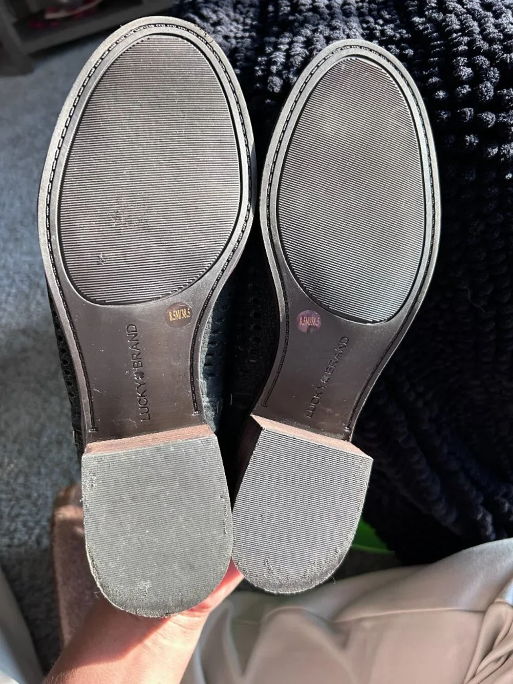 Women's Genuine Leather Lucky Brand Black Leather Mesh Peep Toe Booties Size 8